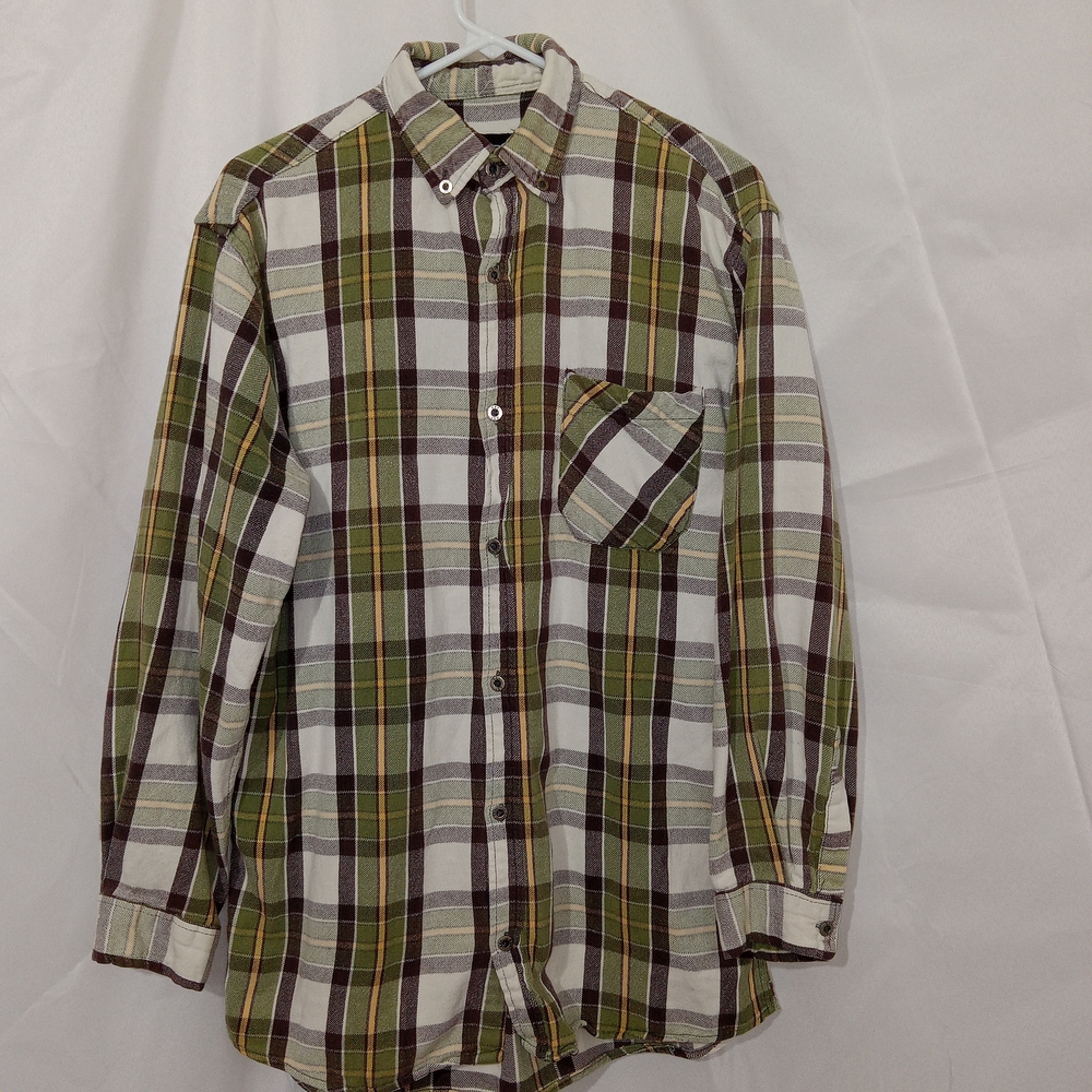 Men's Key Flannel Work Shirt Size M Long Sleeve Metal Buttons Down Plaid Pocket